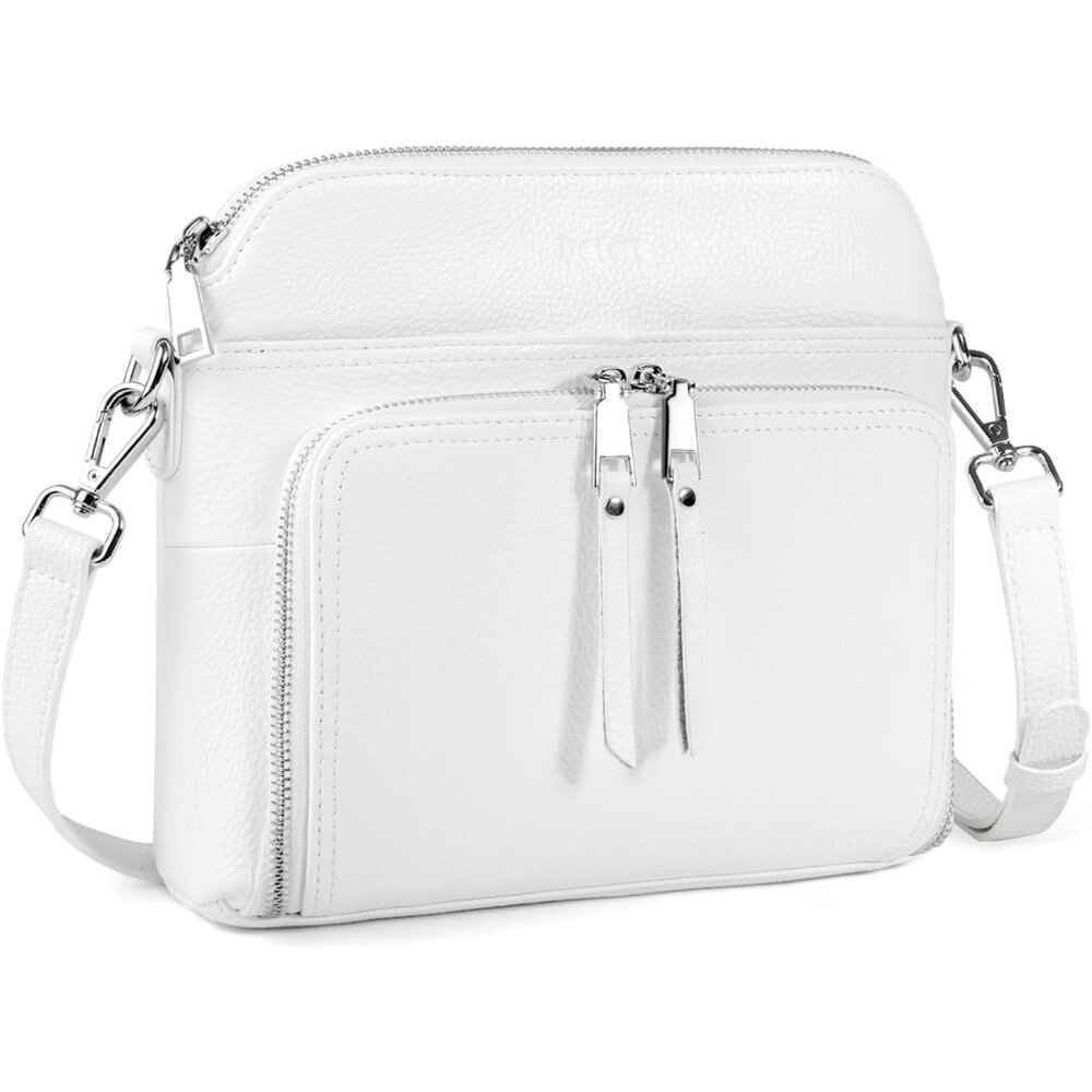 Genuine Leather White Crossbody Bag Small Rfid Wallet Multi Pockets For Women